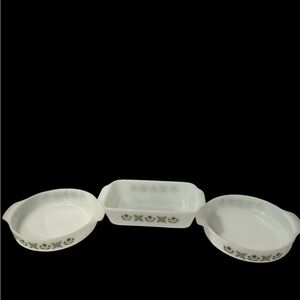 Vintage Anchor Hocking casserole dishes/ loaf pan in the "Meadow Green" pattern